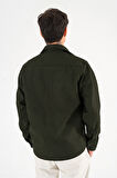 Erkek Haki Oversize Gömlek Ceket Kapaklı Çift Cepli Çıtçıtlı