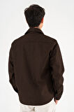 Erkek Kahverengi Oversize Gömlek Ceket Kapaklı Çift Cepli Çıtçıtlı