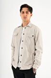 Erkek Taş Rengi Rahat Kesim Gömlek Ceket Kapaklı Çift Cepli Çıtçıtlı