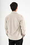 Erkek Taş Rengi Rahat Kesim Gömlek Ceket Kapaklı Çift Cepli Çıtçıtlı