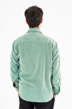Erkek Kadife Gömlek Su Yeşili Rahat Kesim Uzun Kollu Tek cepli