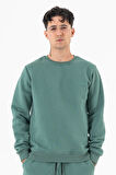 Erkek Mint Sweatshirt Bisiklet Yaka Rahat Kalıp 3 iplik Şardonlu Nakışlı