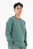 Erkek Mint Sweatshirt Bisiklet Yaka Rahat Kalıp 3 iplik Şardonlu Nakışlı