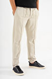 Erkek Krem Çımalı Rahat Spor Pantolon Duble Paça Jogger Eşofman Altı
