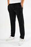 Erkek Siyah Çımalı Rahat Spor Pantolon Duble Paça Jogger Eşofman Altı