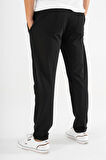 Erkek Siyah Çımalı Rahat Spor Pantolon Duble Paça Jogger Eşofman Altı