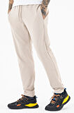 Erkek Krem Rahat Kesim Likralı Spor Pantolon İpli Bel Düz Paça