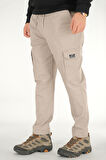 Erkek Taş Rengi Kargo Pantolon Rahat Kesim Pamuklu Lastikli Bel