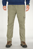 Erkek Açık Haki Kargo Pantolon Rahat Kesim Pamuklu Lastikli Bel