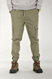 Erkek Açık Haki Kargo Pantolon Rahat Kesim Pamuklu Lastikli Paça