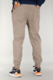 Erkek Taş Rengi Jogger Pantolon Rahat Kesim Pamuklu Lastikli Paça İpli