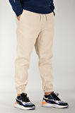 Erkek Bej Jogger Pantolon Rahat Kesim Pamuklu Lastikli Paça İpli