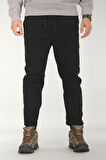 Erkek Siyah Jogger Pantolon Rahat Kesim Pamuklu Lastikli Paça İpli