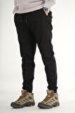 Erkek Siyah Jogger Pantolon Rahat Kesim Pamuklu Lastikli Paça İpli