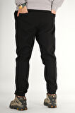 Erkek Siyah Jogger Pantolon Rahat Kesim Pamuklu Lastikli Paça İpli