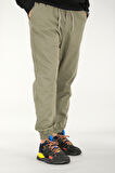 Erkek Açık Haki Jogger Pantolon Rahat Kesim Pamuklu Lastikli Paça İpli