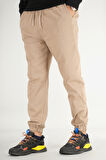Erkek Vizon Jogger Pantolon Rahat Kesim Pamuklu Lastikli Paça İpli