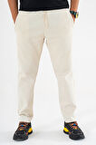 Erkek Krem Jogger Pantolon Bağcıklı Lastikli Bel Rahat Kesim Eşofman Altı