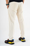 Erkek Krem Jogger Pantolon Bağcıklı Lastikli Bel Rahat Kesim Eşofman Altı