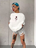 SUPPLİERBY Unisex Bisiklet Yaka Baskılı Oversize T-Shirt - Beyaz