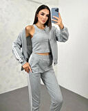 SUPPLİERBY Kadın Üst Çıtçıt Düğmeli Ceket, İç Kaşkorse Atlet, Şertit Detay Pantalon Üçlü Takım