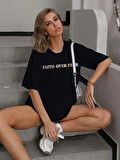SUPPLİERBY Bisiklet Yaka Baskılı T-shirt - Siyah