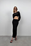 SUPPLİERBY Örgü Detay Crop Triko Bluz
