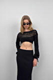 SUPPLİERBY Örgü Detay Crop Triko Bluz