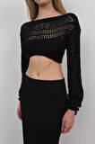 SUPPLİERBY Örgü Detay Crop Triko Bluz