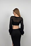 SUPPLİERBY Örgü Detay Crop Triko Bluz