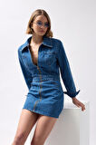 SUPPLİERBY Cep Detaylı Fermuarlı Denim Elbise