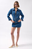 SUPPLİERBY Cep Detaylı Fermuarlı Denim Elbise