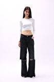 SUPPLİERBY Bisiklet Yaka Dokulu Crop