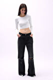 SUPPLİERBY Bisiklet Yaka Dokulu Crop
