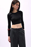 SUPPLİERBY Bisiklet Yaka Dokulu Crop