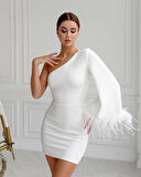 SUPPLİERBY Kadın Kayık Yaka Kolu Salaş Püskül Detay Kalem Mini Elbise