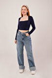 SUPPLİERBY Kare Yaka Basic Lacivert Bluz