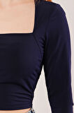 SUPPLİERBY Kare Yaka Basic Lacivert Bluz