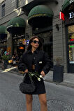 SUPPLİERBY KAPİTONE CROP CEKET - ETEK TAKIM ARMA DETAYLI - Siyah