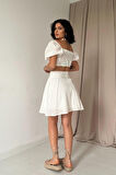 SUPPLİERBY Ekru Brode Crop Ve Mini Etek Takım