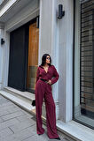 SUPPLİERBY ÇİZGİLİ BLUZ  - PANTOLON TAKIM - Bordo