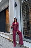 SUPPLİERBY ÇİZGİLİ BLUZ  - PANTOLON TAKIM - Bordo
