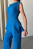 SUPPLİERBY JAKAR KETEN KOLSUZ BLUZ-PANTOLON TK - Mavi