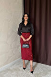 SUPPLİERBY Bordo Pulpayetli Parlak Etek