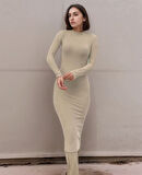 SUPPLİERBY Kadın Yarım Balıkçı Yaka Süet Kumaş Fırsat ürün Midi Boy Elbise