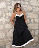 SUPPLİERBY Kadın Ip Askılı V Yakalı çift Renkli Janjan Krep Elbise