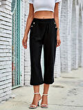 SUPPLİERBY Kadın Beli Lastikli Düğme Ve Cep Detaylı Kapri Ithal Keten Pantolon