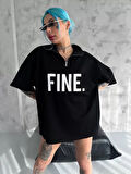 SUPPLİERBY Unisex Baskılı Yarım Fermuarlı T-Shirt - Siyah