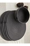 6 Adet Antrasit Renk Oval Supla / Amerikan Servis (30x40)