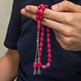 Supertrend Gümüş Püsküllü Pembe Sıkma Kehribar Tesbih